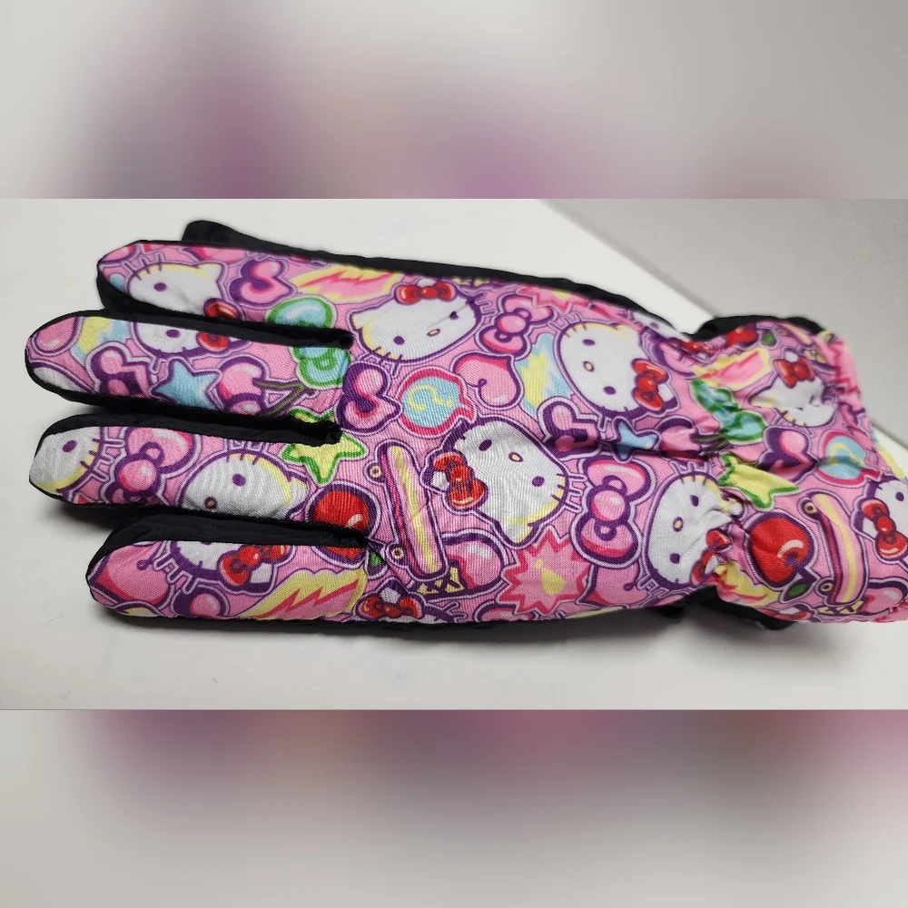 L/XL Girls Hello Kitty Ski Gloves Young Kids  Multicolor Pink Design Winter New